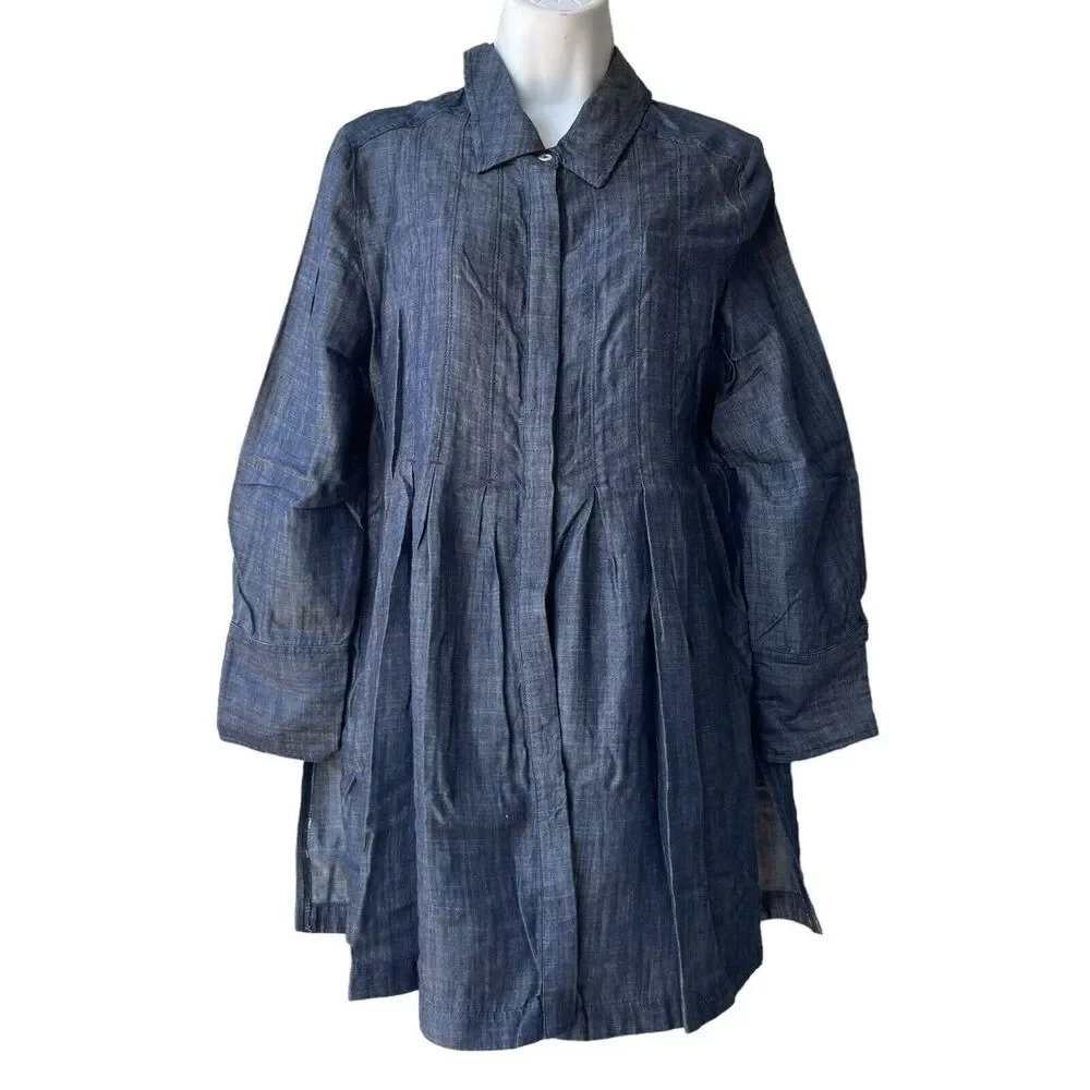 Soft Surroundings Revelle Chambray Tunic Shirt Button Front Dark Blue Size M